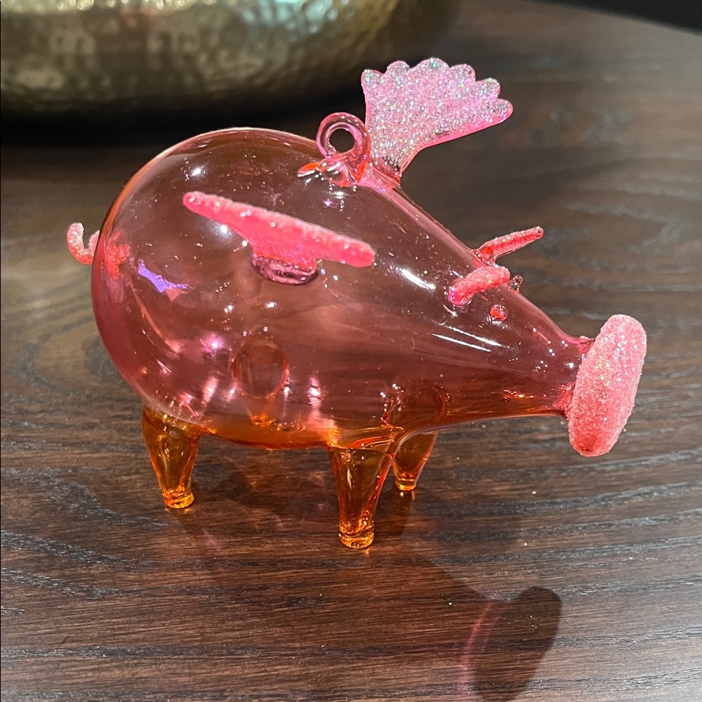 Glass Pig Figurine with Pink Accents